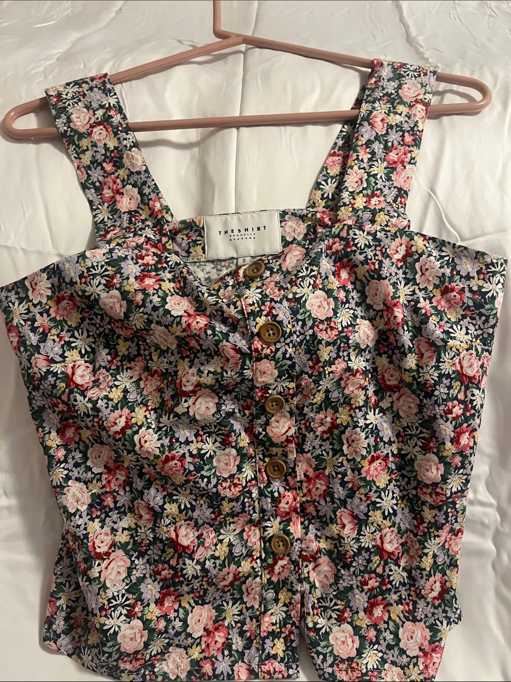 The Shirt by Rochelle Behrens Floral Button-Front Tank Top in Navy, Pink, Cream